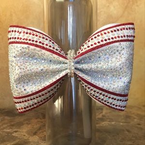 Silver and red, blinged out Cheer bow